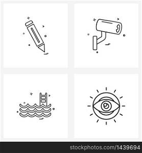 4 Universal Line Icon Pixel Perfect Symbols of pen, pool, writing, cctv, pool Vector Illustration