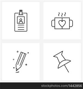 4 Universal Line Icon Pixel Perfect Symbols of profile, pencils, tea, valentine, stuff Vector Illustration