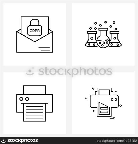 4 Universal Line Icon Pixel Perfect Symbols of secure message; printer; beaker; lab; computer Vector Illustration