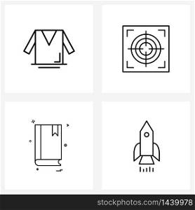 4 Universal Line Icon Pixel Perfect Symbols of shirt, text, fashion, focus, studies Vector Illustration