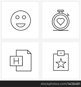 4 Universal Line Icon Pixel Perfect Symbols of smiley, file, face, healthcare, program Vector Illustration