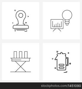 4 Universal Line Icon Pixel Perfect Symbols of stamp, decor, office, intelligence, home Vector Illustration