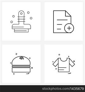 4 Universal Line Icon Pixel Perfect Symbols of stamp; shirt; file; food; garments Vector Illustration