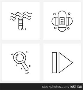 4 Universal Line Icon Pixel Perfect Symbols of swimming pool, interface, bandage, search, forward Vector Illustration