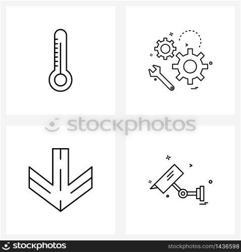 4 Universal Line Icon Pixel Perfect Symbols of thermometer; down; hot; gear; security Vector Illustration