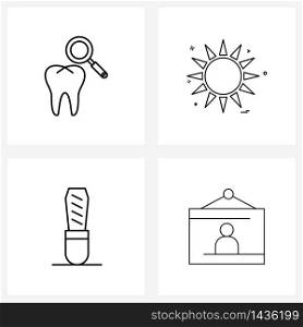 4 Universal Line Icon Pixel Perfect Symbols of tooth; file; clean; nature; nail Vector Illustration