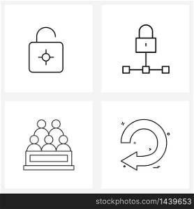 4 Universal Line Icon Pixel Perfect Symbols of unlock, state, connection, private, direction Vector Illustration