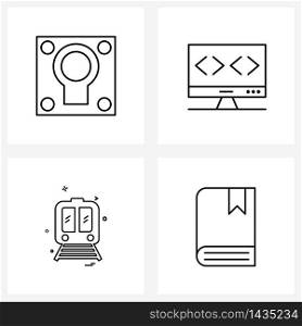 4 Universal Line Icon Pixel Perfect Symbols of woofer, train, music, programmer, travel Vector Illustration