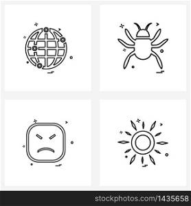 4 Universal Line Icon Pixel Perfect Symbols of world, emoji, internet, spider, emotions Vector Illustration
