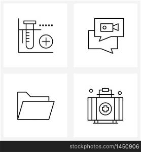 4 Universal Line Icons for Web and Mobile add, new, camera, message, first Vector Illustration