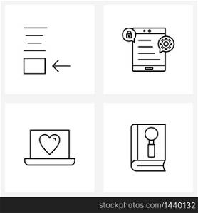 4 Universal Line Icons for Web and Mobile align, locked, insert, setting, love Vector Illustration