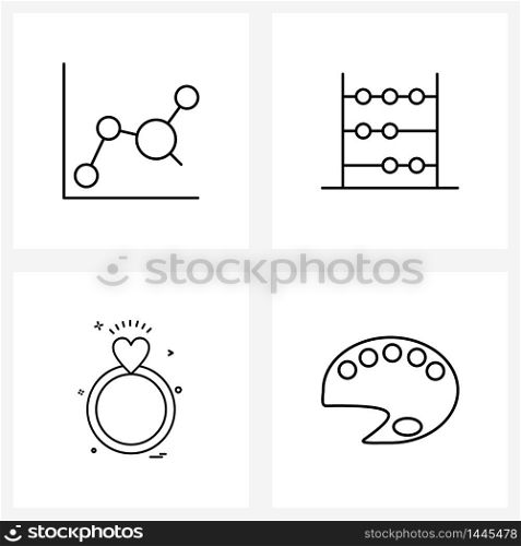 4 Universal Line Icons for Web and Mobile analysis, engagement, growth, graduation, marriage Vector Illustration