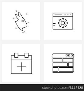 4 Universal Line Icons for Web and Mobile animal, date, forest, preference, add Vector Illustration