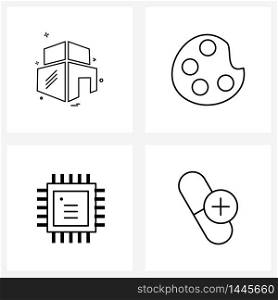 4 Universal Line Icons for Web and Mobile apartment, gnu, home, tray, pills Vector Illustration