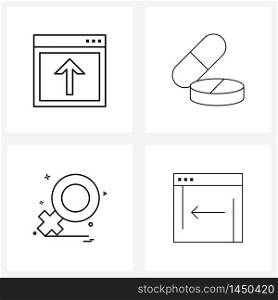 4 Universal Line Icons for Web and Mobile arrow, tablets, upload, drugs, mothers day Vector Illustration