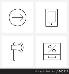 4 Universal Line Icons for Web and Mobile arrow, weapon, mobile, axe, archive Vector Illustration