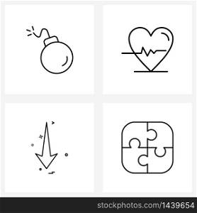 4 Universal Line Icons for Web and Mobile attack, direction, medical, beat, Vector Illustration