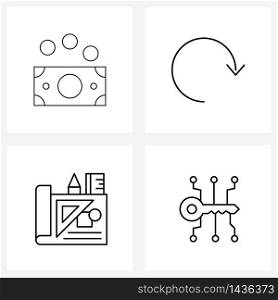4 Universal Line Icons for Web and Mobile banking, blueprint, money, refresh button, drawing Vector Illustration