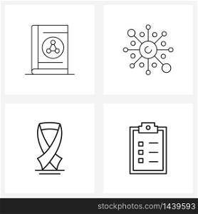 4 Universal Line Icons for Web and Mobile biology, science, science, cancer, document Vector Illustration