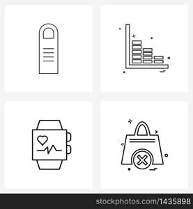 4 Universal Line Icons for Web and Mobile body organ, medical, human finger, graph , watch Vector Illustration