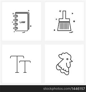 4 Universal Line Icons for Web and Mobile book, text, lawyer, paint , hen Vector Illustration