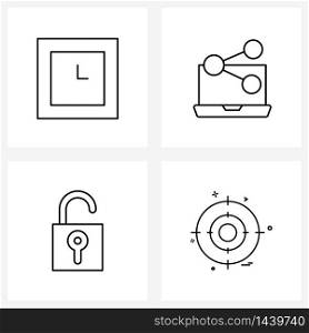 4 Universal Line Icons for Web and Mobile box, unlock, clock, internet banking, open Vector Illustration