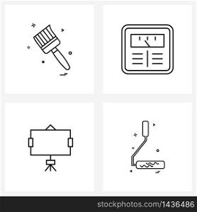 4 Universal Line Icons for Web and Mobile brush; presentation screen; hardware; cosmetic; paint Vector Illustration