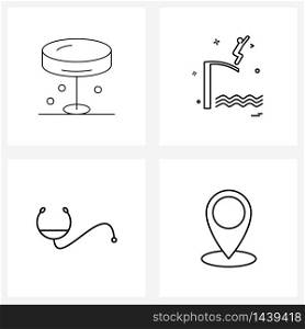 4 Universal Line Icons for Web and Mobile building, swimmer, home, pool, water Vector Illustration