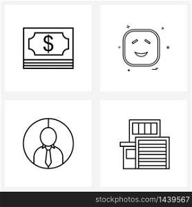 4 Universal Line Icons for Web and Mobile business, smile, sign, emotions, profile Vector Illustration