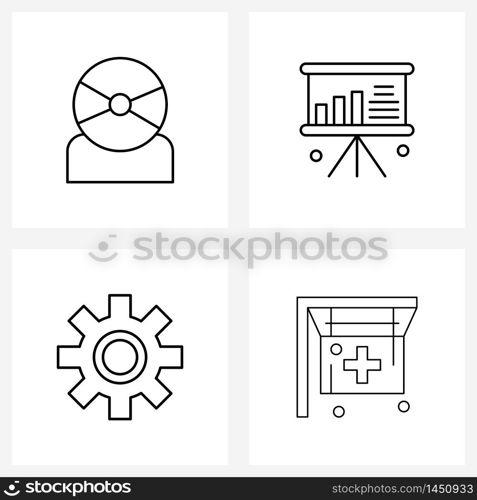 4 Universal Line Icons for Web and Mobile camera, setting, analysis, diagram, gear Vector Illustration