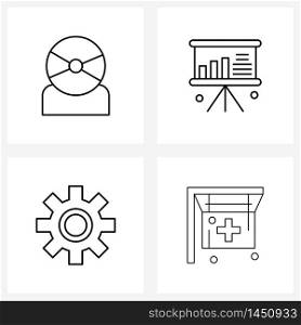 4 Universal Line Icons for Web and Mobile camera, setting, analysis, diagram, gear Vector Illustration