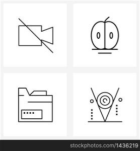 4 Universal Line Icons for Web and Mobile camera; tools; disable; food; cafe Vector Illustration