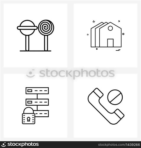 4 Universal Line Icons for Web and Mobile candy, security, eat, house, protection Vector Illustration