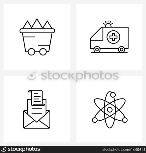 4 Universal Line Icons for Web and Mobile cart, letter, ambulance, vehicle, atom Vector Illustration