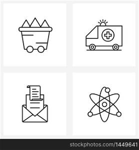 4 Universal Line Icons for Web and Mobile cart, letter, ambulance, vehicle, atom Vector Illustration