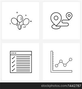 4 Universal Line Icons for Web and Mobile celebration, right, destination, check, chart Vector Illustration