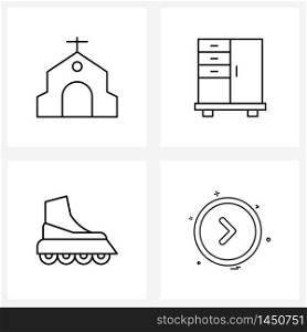 4 Universal Line Icons for Web and Mobile church, sports, cabinet, boarding, user interface Vector Illustration