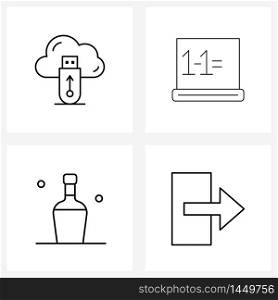 4 Universal Line Icons for Web and Mobile cloud backup, drink bottle, mathematics, training, right Vector Illustration