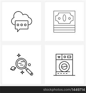 4 Universal Line Icons for Web and Mobile cloud feedback, washing, banknote, space, technology Vector Illustration