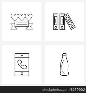 4 Universal Line Icons for Web and Mobile component, cell, health, document, phone Vector Illustration