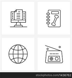 4 Universal Line Icons for Web and Mobile computer; globe; online; bone; old Vector Illustration