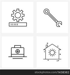 4 Universal Line Icons for Web and Mobile configure, medical, carpenter, equipment, bag Vector Illustration