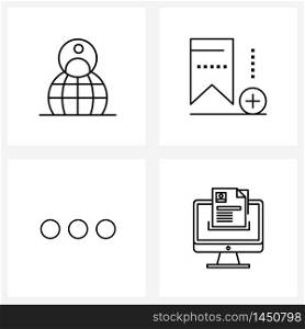4 Universal Line Icons for Web and Mobile connection, dote, network, communication, menu Vector Illustration