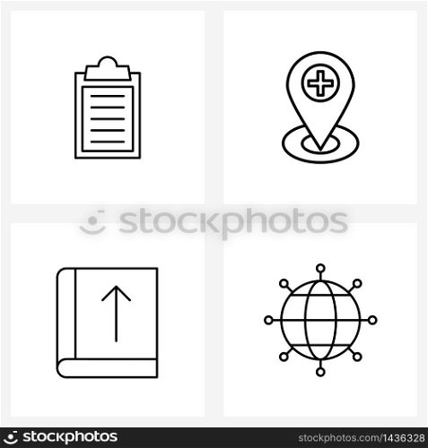 4 Universal Line Icons for Web and Mobile content document, book, page, healthcare location, globe Vector Illustration