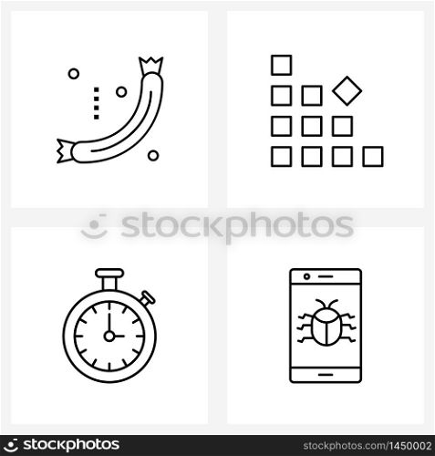 4 Universal Line Icons for Web and Mobile cooking, watch, sausage, registry, time Vector Illustration