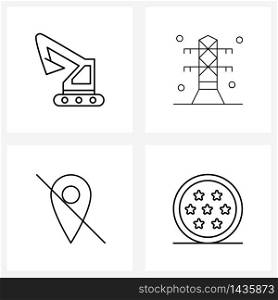 4 Universal Line Icons for Web and Mobile crane, location, hook, tower, pin Vector Illustration