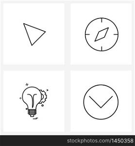 4 Universal Line Icons for Web and Mobile cursor, idea, compass, idea, down Vector Illustration