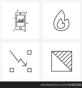 4 Universal Line Icons for Web and Mobile , curve, smart phone, lighter, background Vector Illustration