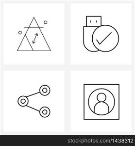 4 Universal Line Icons for Web and Mobile design; network connectivity; tool; check; user Vector Illustration