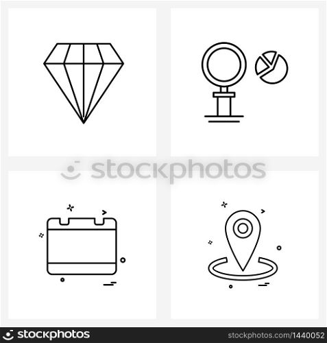 4 Universal Line Icons for Web and Mobile diamond, date, search, business, navigation Vector Illustration